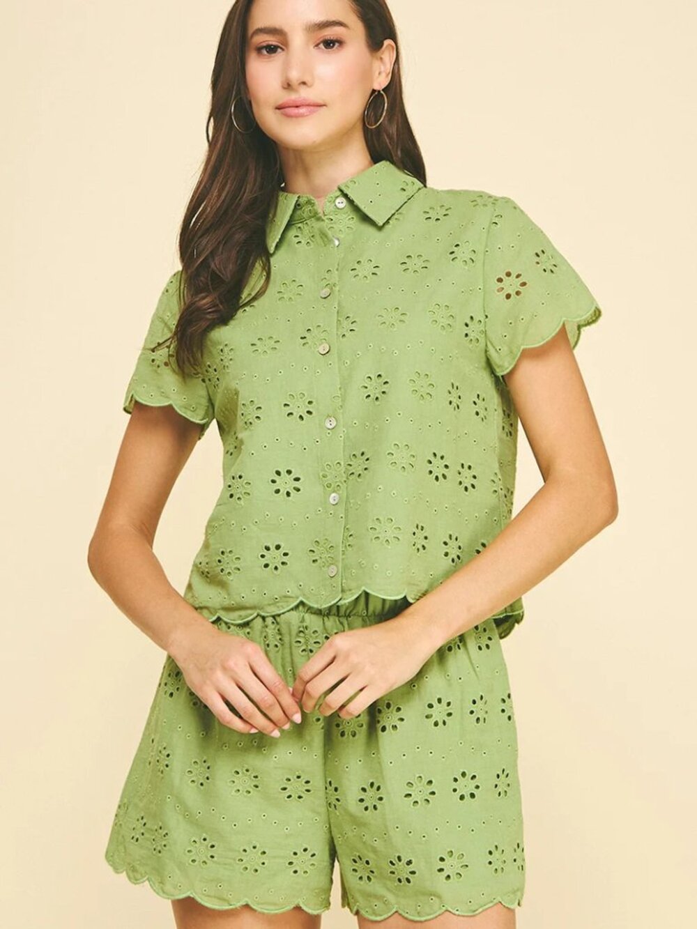 PINCH Green Eyelet Embroidered Set